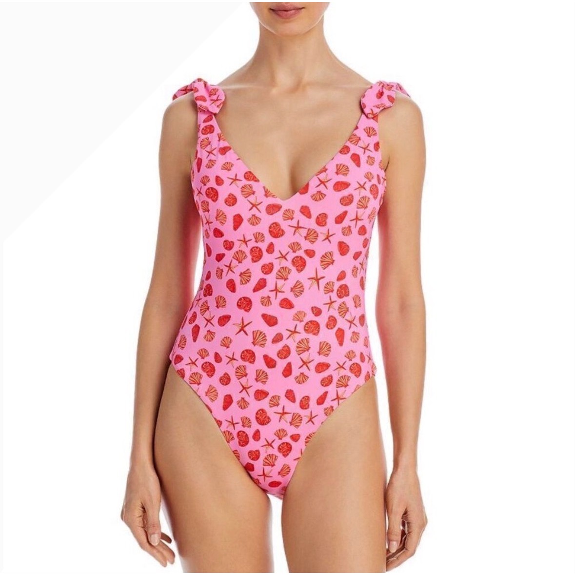 Aqua Swim Pink Shell Print Tie Shoulder One Piece Swimsuit Aqsl23800 Small New
